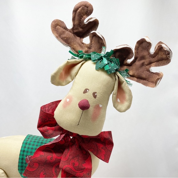 Vintage Handmade Folk Art Fabric Reindeer Couple Boy Girl 2 Pc. - Picture 14 of 16